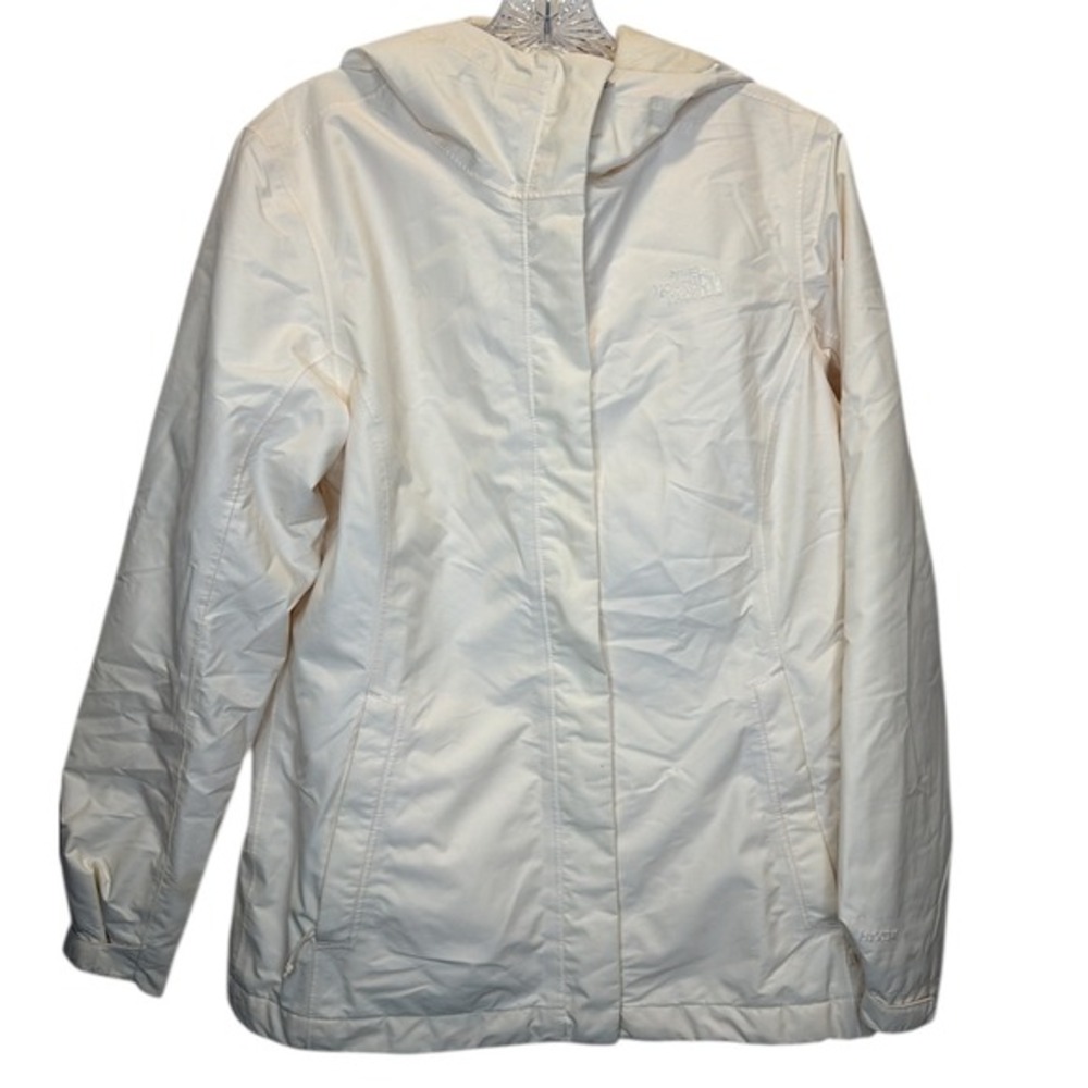 The North Face Cream White Women's Embroidered Hooded Jacket‎ Quilted Puffer